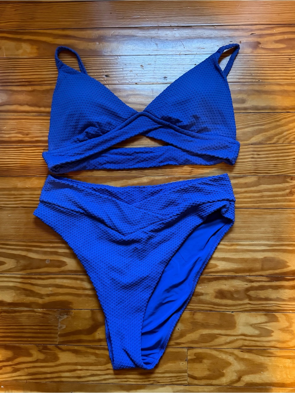 Aerie Women’s Textured Blue High-Waist Bikini Set